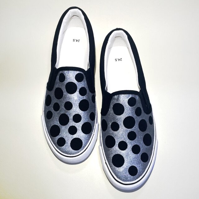 シルバーと黒水玉スリッポン (撥水加工ver.)  22.0cm〜29.0cm メンズ & レディース