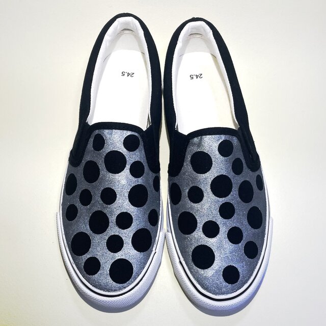 シルバーと黒水玉スリッポン (撥水加工ver.) 22.0cm〜29.0cm メンズ