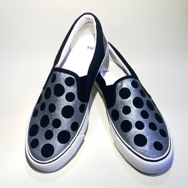 シルバーと黒水玉スリッポン (撥水加工ver.) 22.0cm〜29.0cm