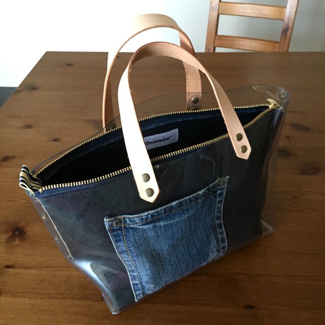 basic■限定PVCバッグインバッグになるトート☆肌革＃b47紺