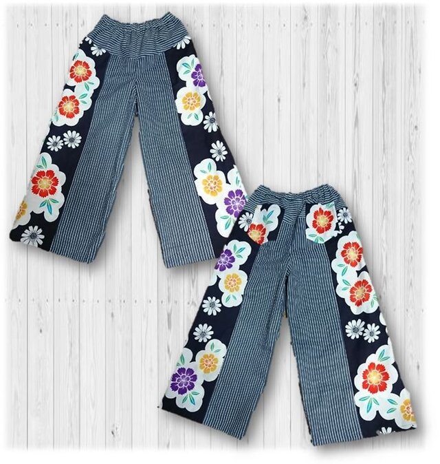 34　履くと可愛い浴衣パッチワークワイドパンツ