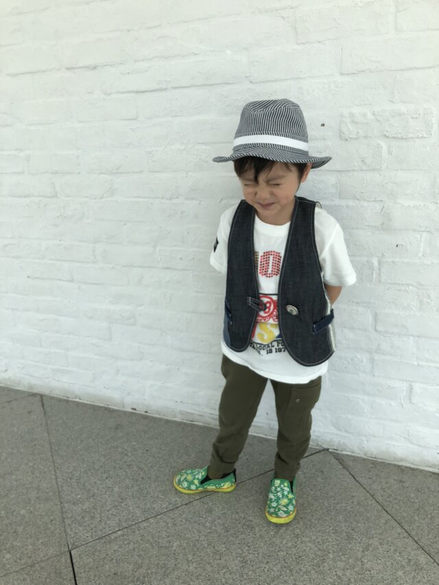 デニムパッチワークベストの画像1枚目