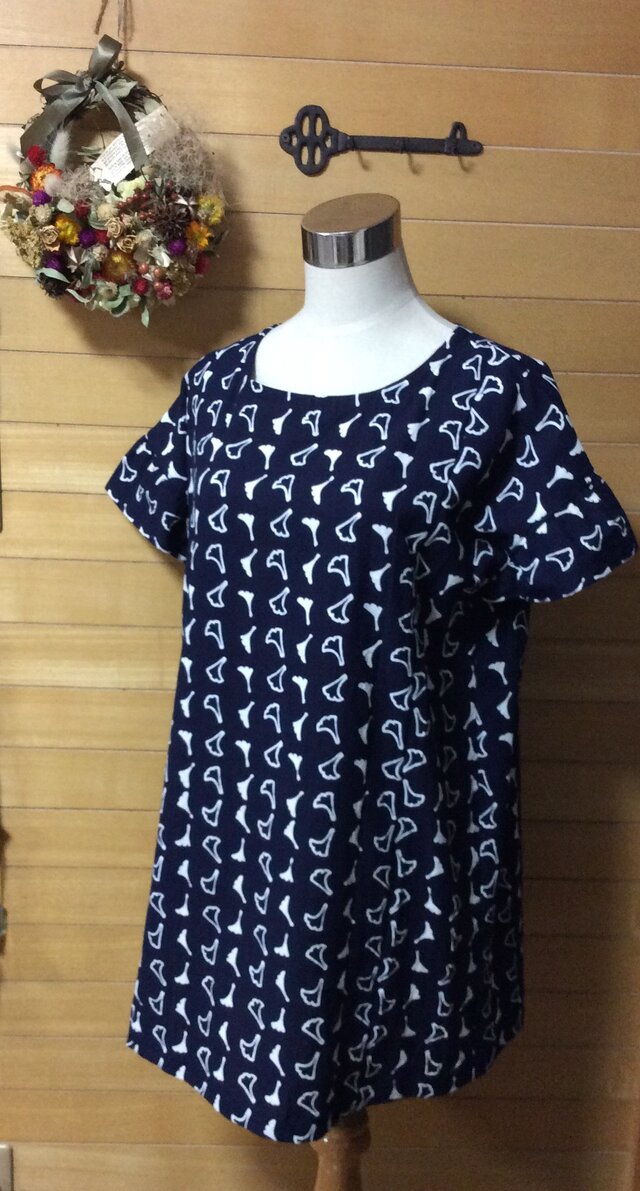 ☆sale! 浴衣リメイク服 藍色フレンチ袖フリルブラウスの画像1枚目