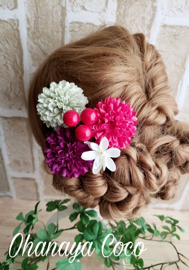 夏涼⑧ポンマムとベリーの髪飾り5点Set No232 浴衣