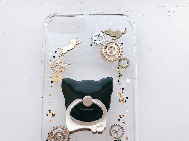 iPhoneX iPhone8/7/6/6s 歯車 宇宙柄 スマホケース 猫 月 星 選べる