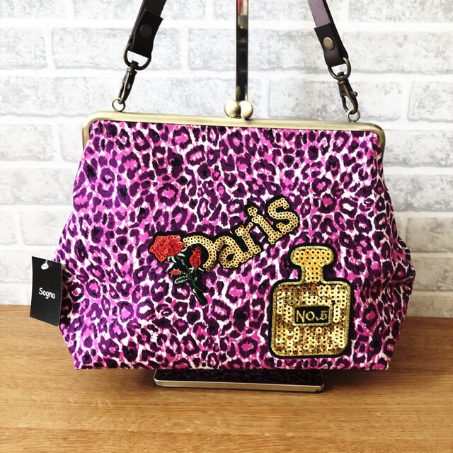 !!SALE!!がま口バッグ*ヒョウ柄(パープル)の画像1枚目