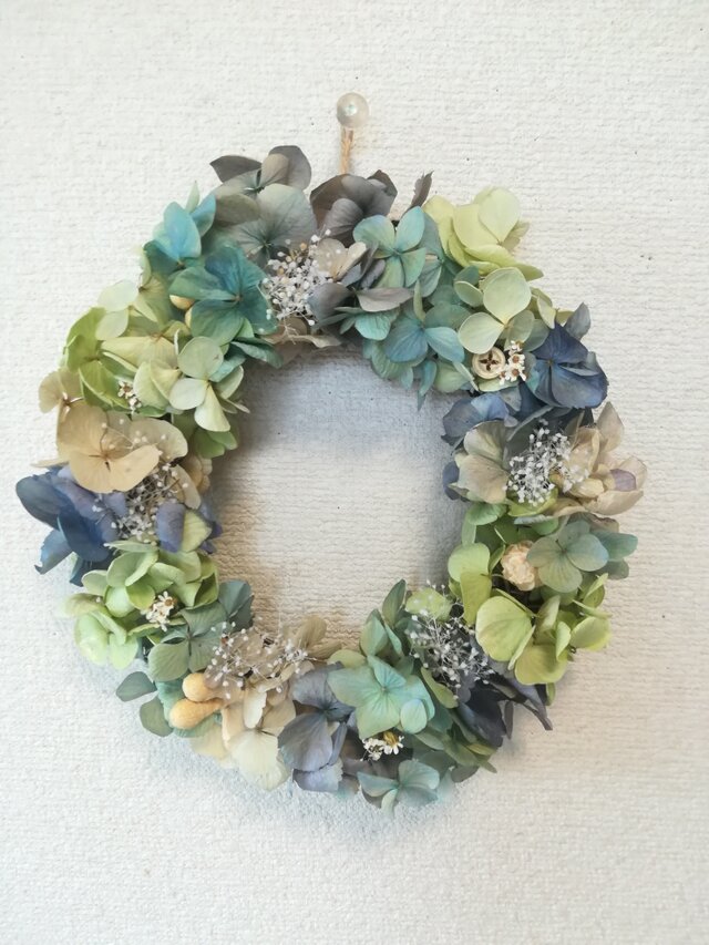 [送料無料]ドライフラワーリース◆あじさいと白いお花と、