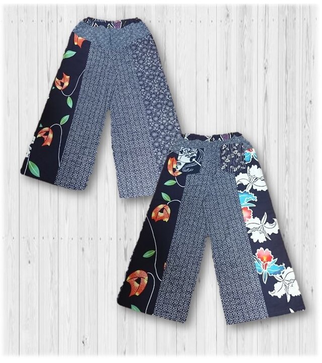 39　履くと可愛い浴衣パッチワークワイドパンツ