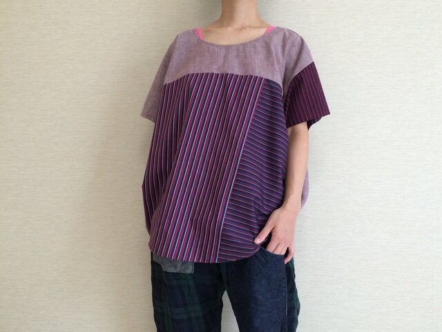 フレンチスリーブのゆるTシャツ015(ボルドー系)の画像1枚目