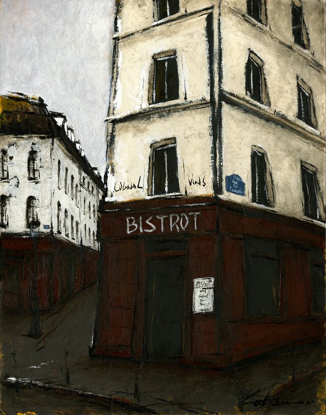 風景画　パリ　油絵「街角のビストロ」の画像1枚目