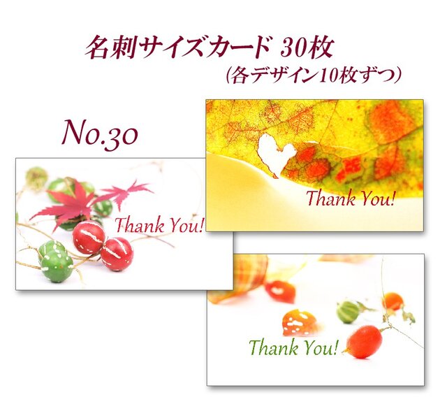No.30 美しい秋の葉や実 1 名刺サイズサンキューカード 30枚の画像1枚目