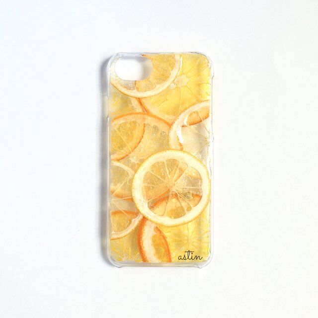 レモン&オレンジの押し花スマホケースの画像1枚目