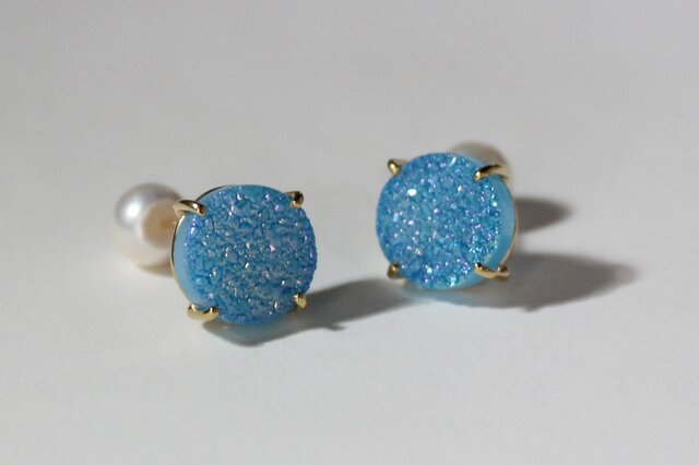 K10ピアス ドルジーアーゲート アクアの画像1枚目