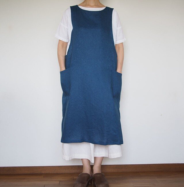 受注製作 バッククロスエプロン ダークブルーの画像1枚目