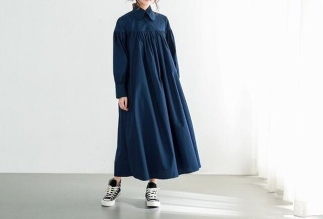 (再販)コットン100% ふんわり キャザー ゆったり ロングシャツワンピース ♪オーダーサイズ可の画像1枚目