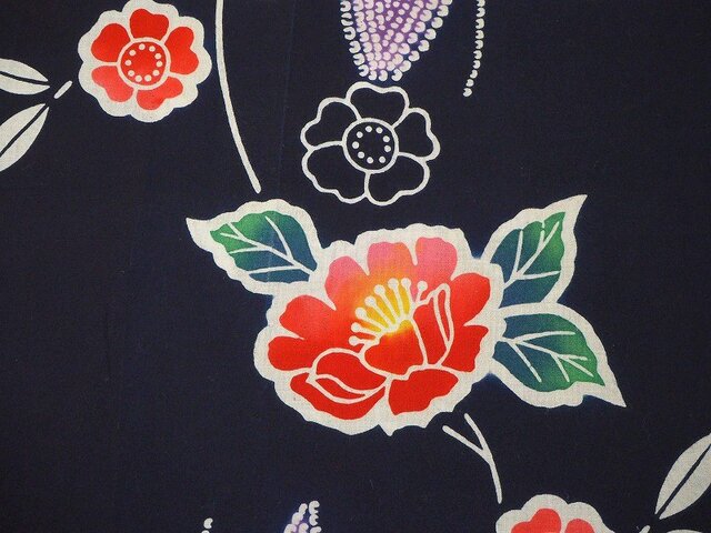 y0025 花蝶様浴衣木綿ハギレ140cm☆古布・古裂/布草履/ミニ着物