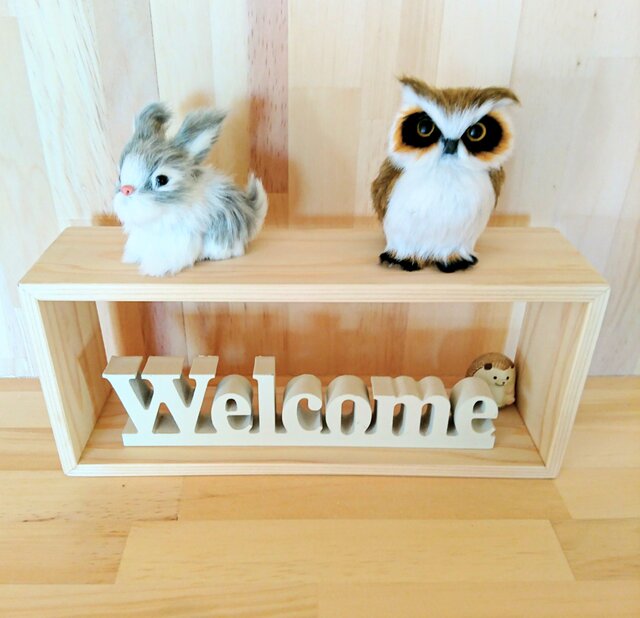 レトロ　ハンドメイド　飾り棚 くさび式の棚留め飾りがレトロなボックスシェルフ/WH