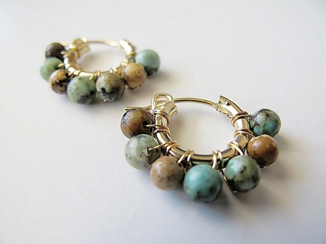 14KGF ~ 初秋の風 african turquoise ~ フープピアスor イヤリングの画像1枚目