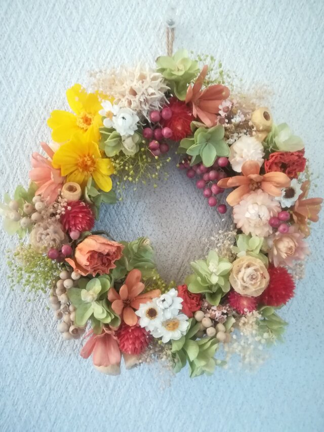 [送料無料]ドライフラワーリース◆あじさいと、