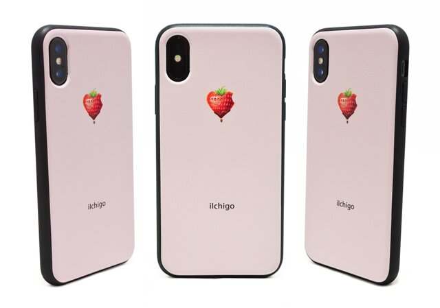 《iIchigo》チョコ いちご ハート iPhoneX / iPhone10 レザーケースフルカバー(ピンク)の画像1枚目