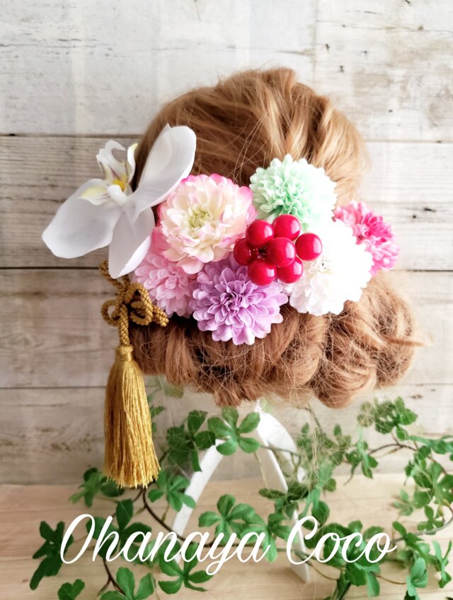 mikan313さま専用　甘花マムと胡蝶蘭のパステル髪飾り8点Set➕タッセル追加 No254