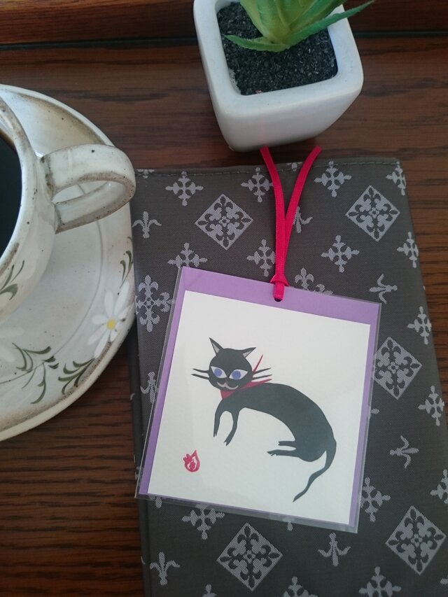 しおり(黒猫)【はり絵 原画】の画像1枚目