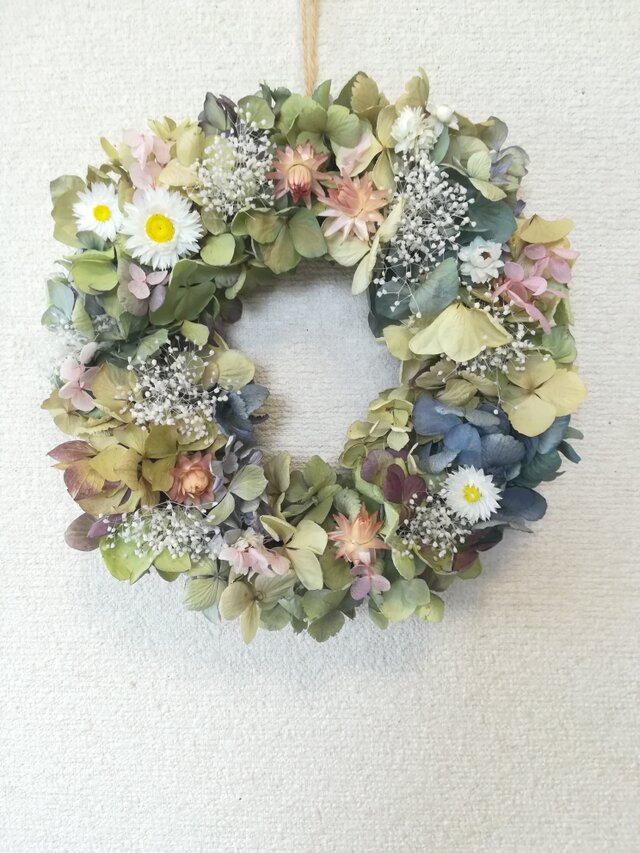 [送料無料]ドライフラワーリース◆あじさいと、