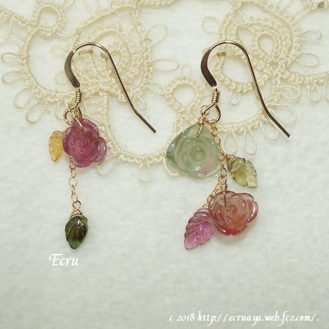 *秋穏花*トルマリンの薔薇のピアスの画像1枚目