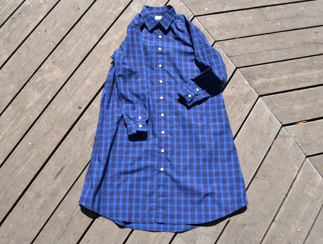 peruvian check shirt onepiece ペルーヴィアンピマ播州織 シャツワンピースの画像1枚目
