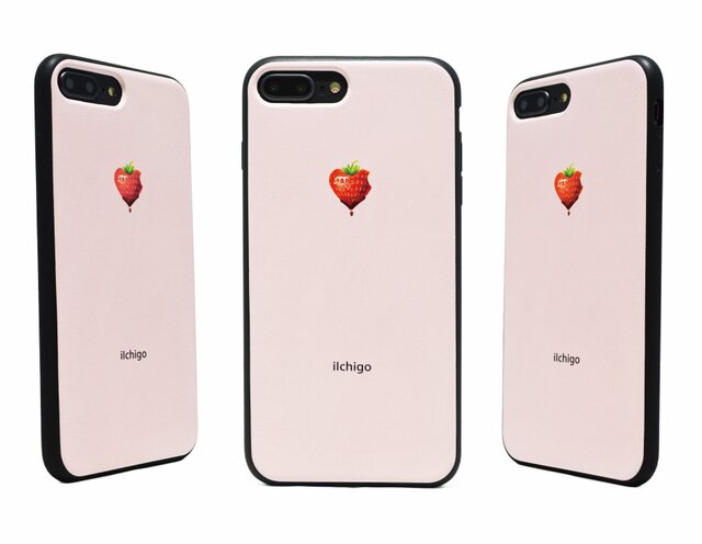 《iIchigo》チョコ いちご ハート iPhone7/8 Plus(5.5インチ) レザーケースフルカバー(ピンク)の画像1枚目