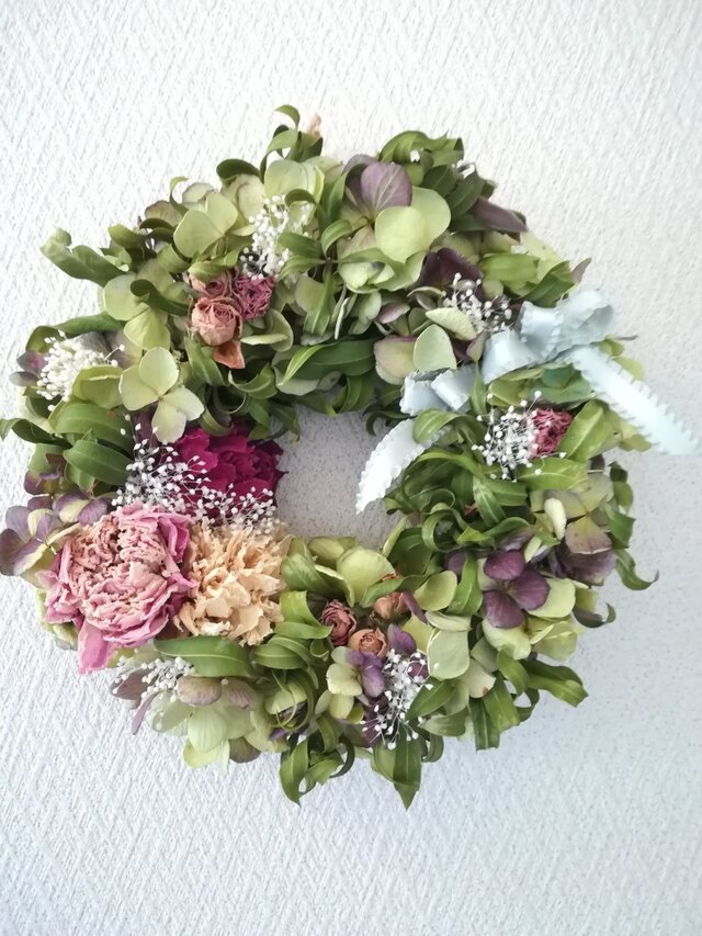 [送料無料]ドライフラワーリース◆あじさいと、