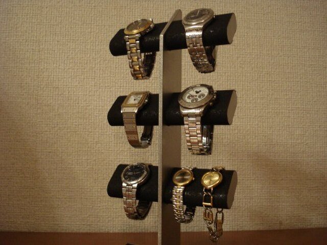 時計スタンド　ブラック6本掛けダブル角トレイ腕時計スタンドタワー | iichi ハンドメイド・クラフト作品・手仕事品の通販