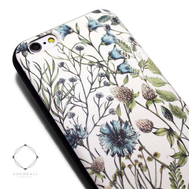 iphone6plus/6splusケース(5.5インチ用)軽量レザーケース(花柄×ブラック)ワイルドフラワー ボタニカルの画像1枚目
