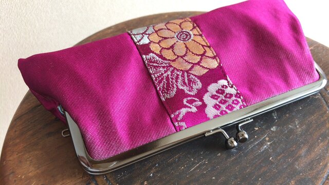 ★眼鏡ケース がま口タイプ 紫色・花柄帯★の画像1枚目