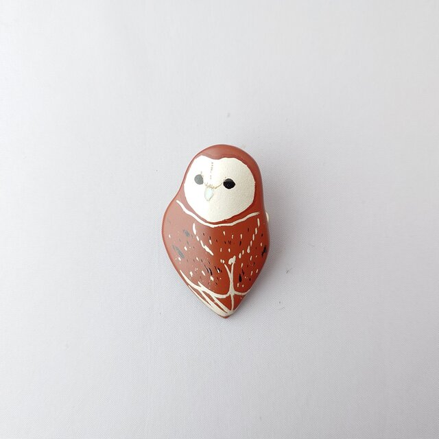 メンフクロウ 漆ブローチ