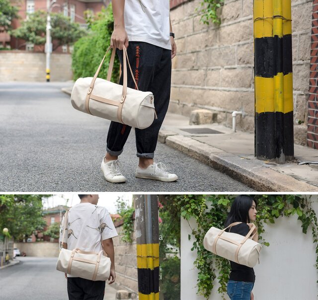 帆布+本革手作りのクラシックハンドバッグショルダーバッグ