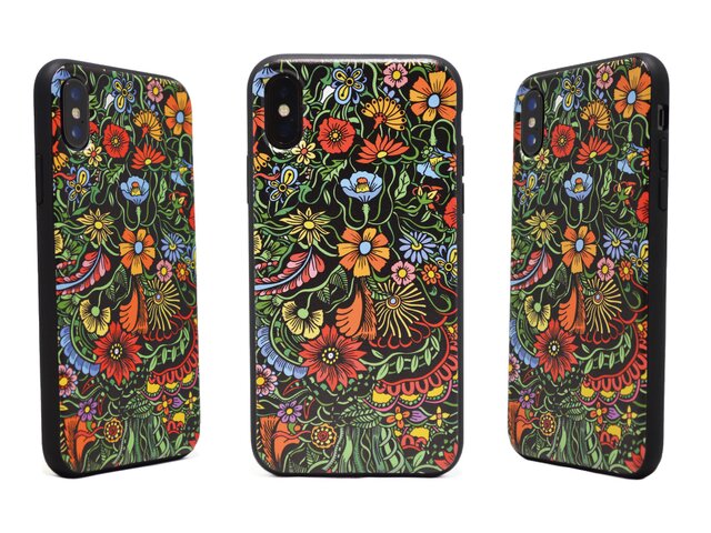 《Exotic Flower》エキゾチックフラワー iPhoneX / iPhone10 レザーケースフルカバー(ブラック)の画像1枚目