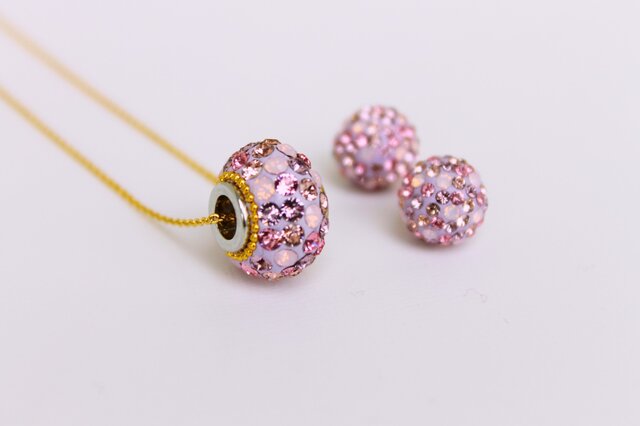 【セミオーダー】週末のプリンセス ラベンダーピンクのロンデルネックレス&ジュエルボールピアスの画像1枚目