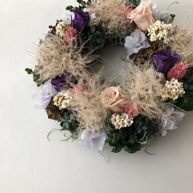 autumn スモークツリーと紫陽花のリース【バイオレット】の画像1枚目
