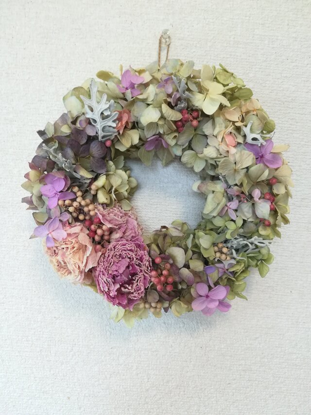 [送料無料]ドライフラワーリース◆あじさいと、
