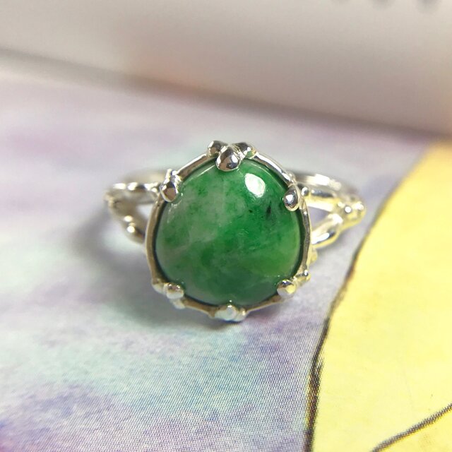 天然翡翠シルバーリング4.12ct (ミャンマー産)12.5号☆原石から磨いた1点もの!の画像1枚目