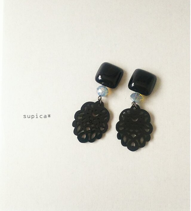 79_BLP378 ブラックのピアス(ノンホール他) の画像1枚目
