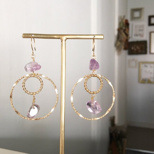 【2月の誕生石】Amethyst with double circle earringsの画像1枚目