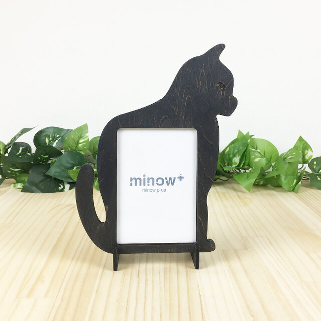 「黒ねこ」木製写真立て(L判サイズ用)の画像1枚目