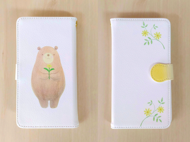 スマホケース 手帳型 【クマのマール君・黄花】受注生産の画像1枚目