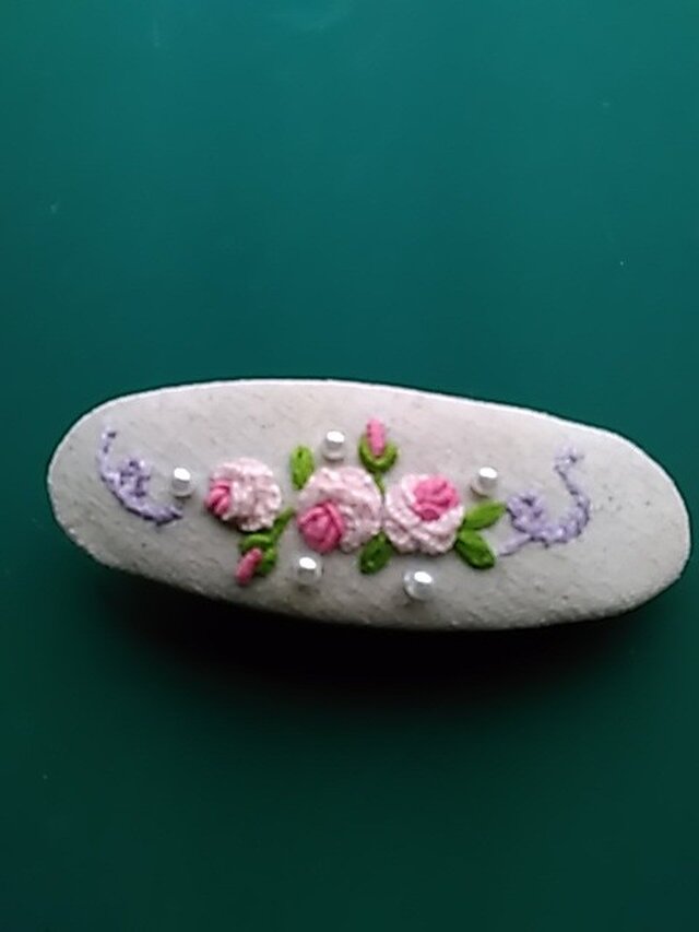 刺繍バレッタ (ローズ)の画像1枚目