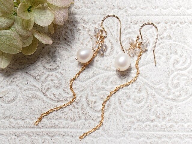 【一点物】淡水パールのロングピアス(14kgf)/イヤリングの画像1枚目