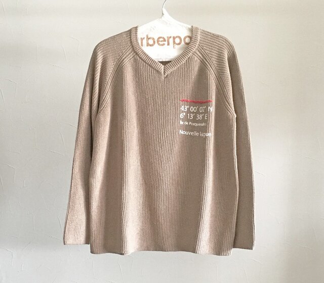 綿麻畦Vネックプルオーバー/BEIGEの画像1枚目