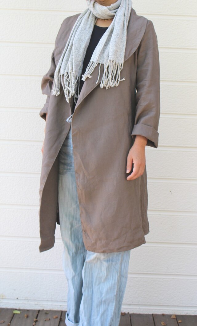 FRENCHLINEN*ショールカラーコート【受注生産品】ライトカーキの画像1枚目