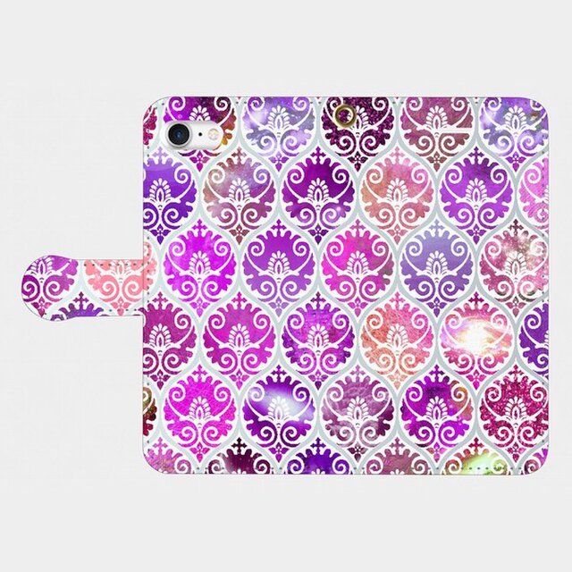 ダマスク柄<明けの宇宙> iphone 5/5s/6/6s/SE/7/8/X 専用 手帳型ケースの画像1枚目